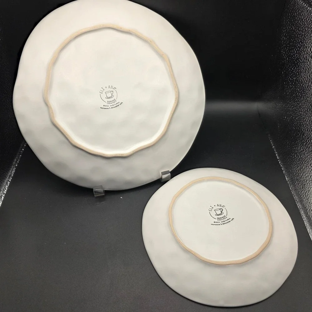 Eli + Ana Handmade Ceramic Wildflower Ridge Plates Grey 2 Piece Set Dinner/Salad